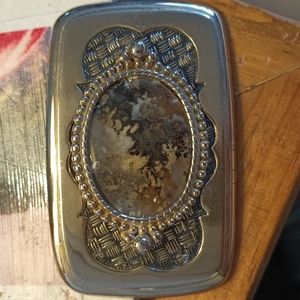 Vintage ladies Bell buckle with hand polished agate/quartz Stone